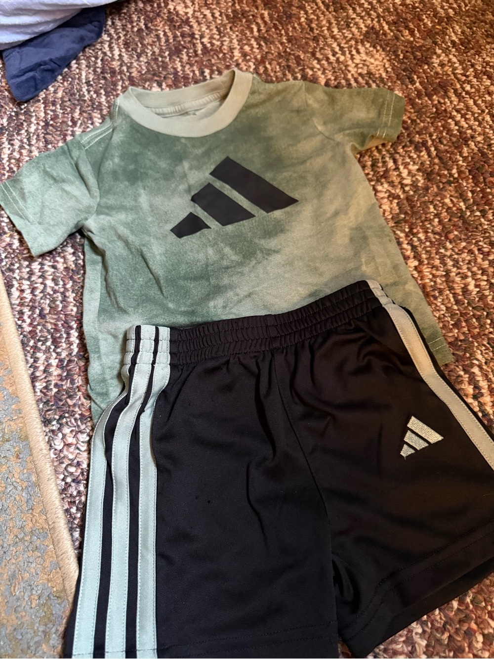 adidas Green Logo Tee with Black Shorts 18 months